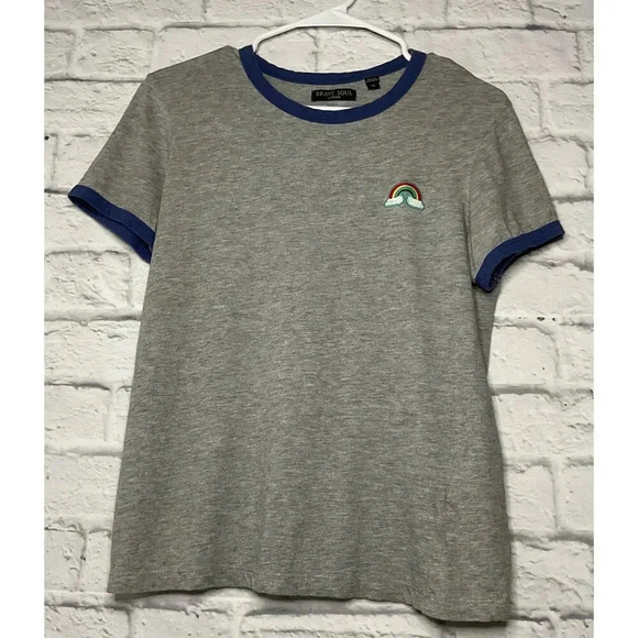 Brave Soul London rainbow ringer T-shirt cotton blend casual M. - Picture 2 of 10